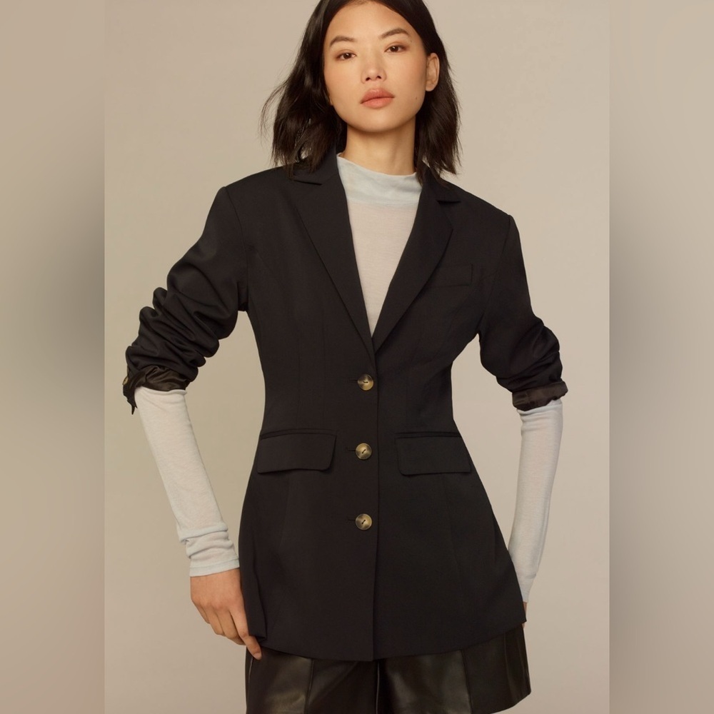 Anthropologie Blazer Fitted Button Down Black Jacket Business Casual Size 8 New - Picture 8 of 14